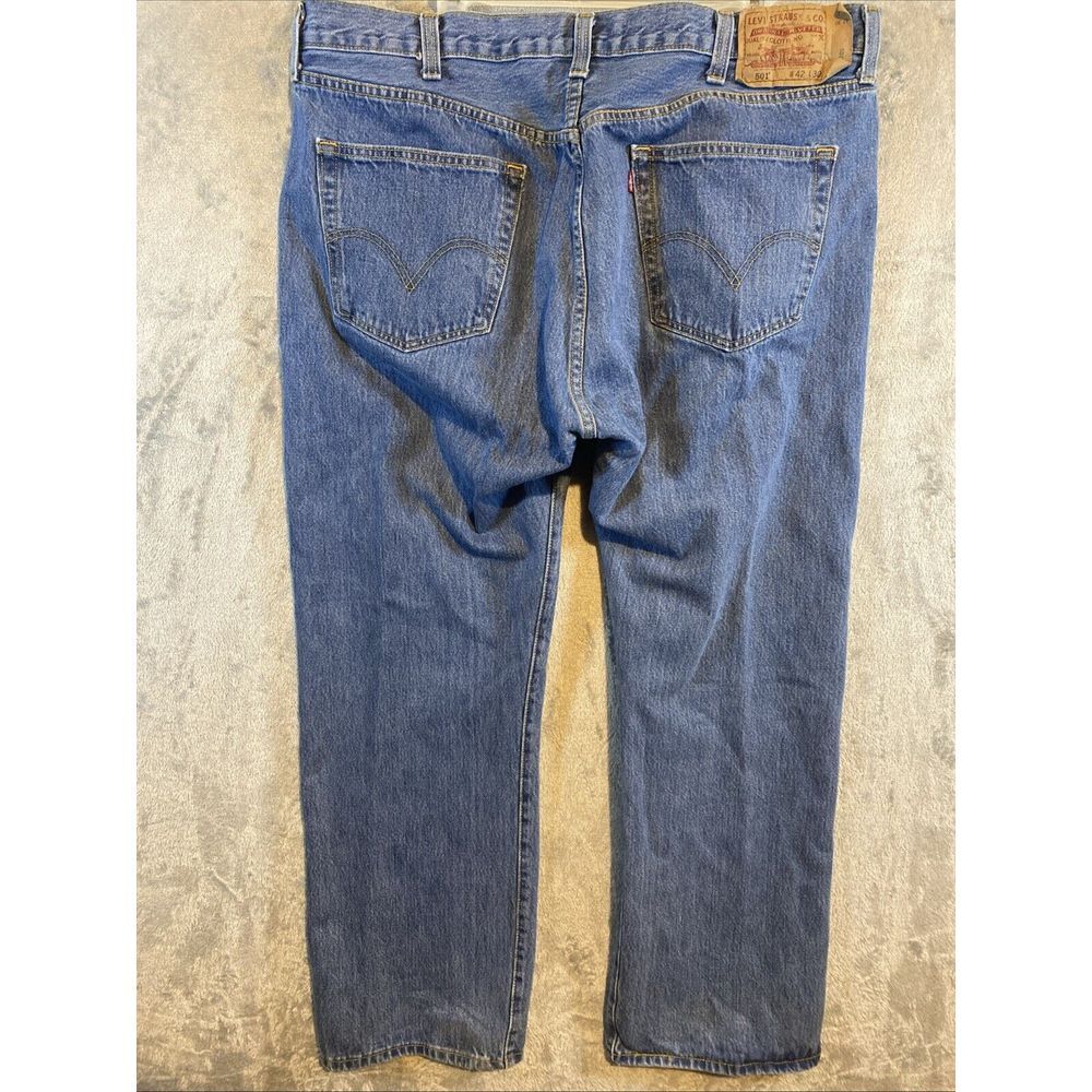 Levis 501 Jeans Mens 42x30 Blue Denim Button fly Straight‎ Leg Western Retro